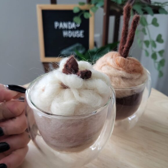 Handmade Coffee Macchiato Hot Cocoa Felted Wool - Picture 6 of 7
